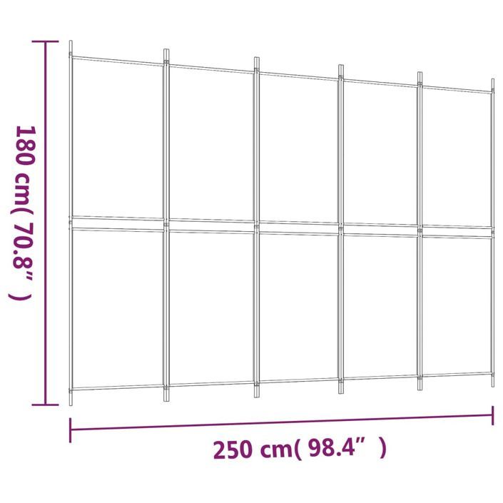 Cloison de séparation 5 panneaux Marron 250x180 cm Tissu - Photo n°8