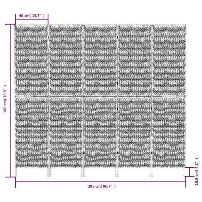 Cloison de séparation 5 panneaux noir 205x180cm hyacinthe d'eau - Photo n°9