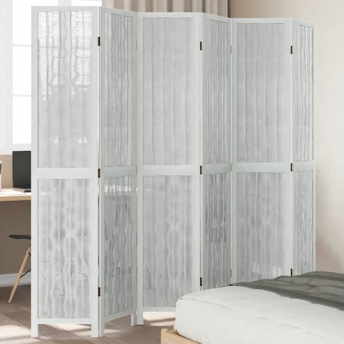 Cloison de séparation 6 panneaux blanc bois de paulownia massif - Photo n°1