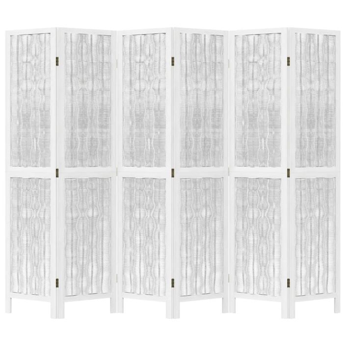 Cloison de séparation 6 panneaux blanc bois de paulownia massif - Photo n°4