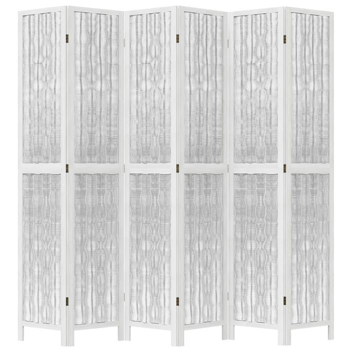 Cloison de séparation 6 panneaux blanc bois de paulownia massif - Photo n°4
