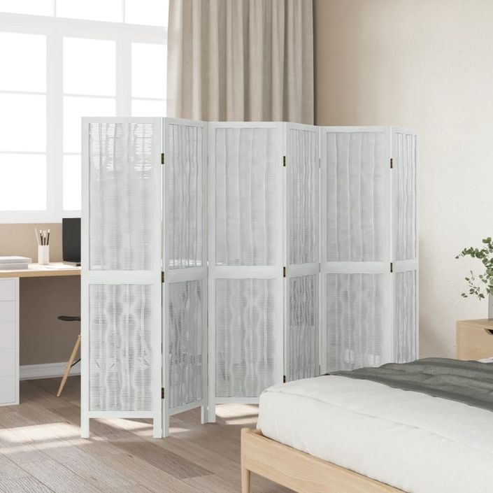 Cloison de séparation 6 panneaux blanc bois de paulownia massif - Photo n°3