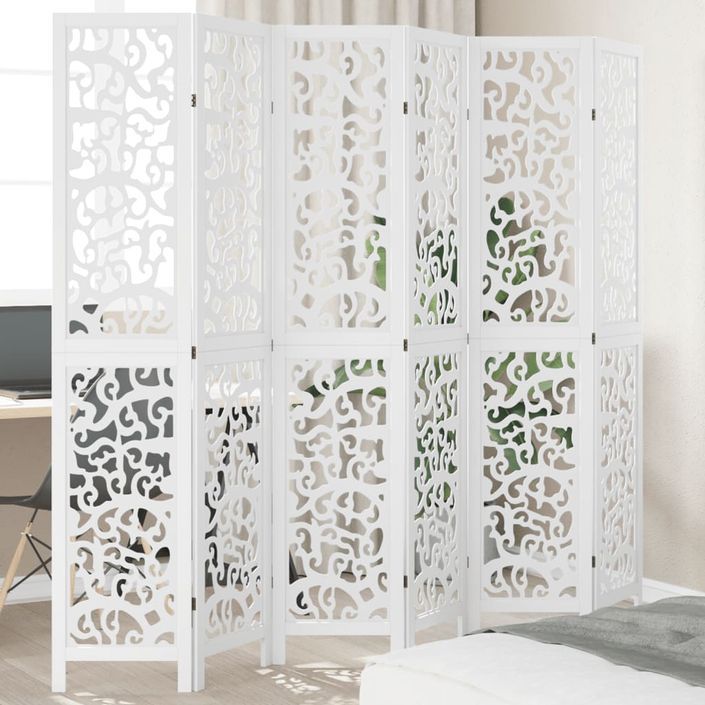 Cloison de séparation 6 panneaux blanc bois de paulownia massif - Photo n°1