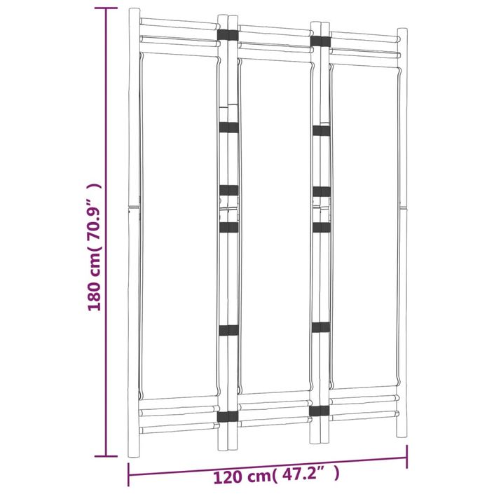 Cloison de séparation pliante 3 panneaux 120 cm Bambou et toile - Photo n°9