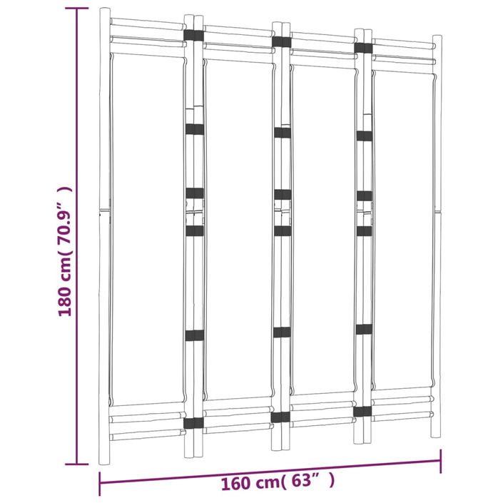 Cloison de séparation pliante 4 panneaux 160 cm Bambou et toile - Photo n°9