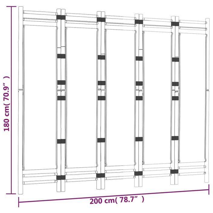 Cloison de séparation pliante 5 panneaux 200 cm Bambou et toile - Photo n°9