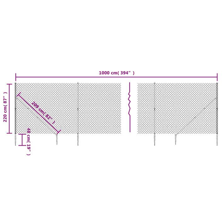 Clôture à mailles losangées avec piquet d'ancrage vert 2,2x10 m - Photo n°5