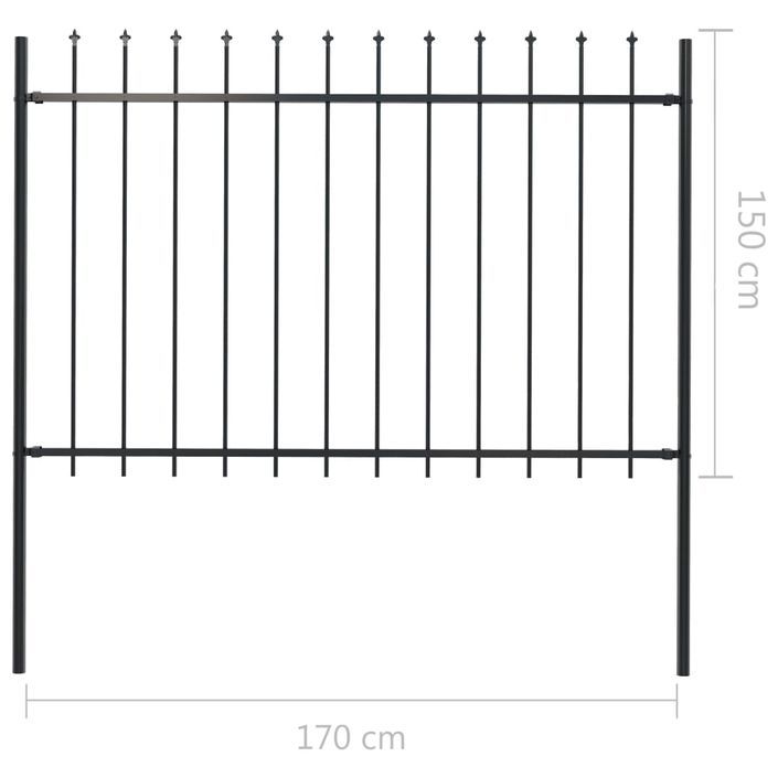 Clôture de jardin avec dessus en lance Acier 1,7 x 1,5 m Noir - Photo n°5