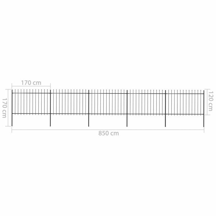 Clôture de jardin avec dessus en lance Acier 8,5 x 1,2 m Noir - Photo n°5