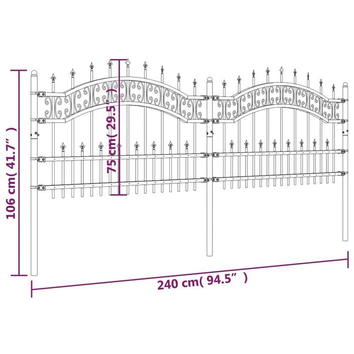 Clôture de jardin avec sommet de lance Noir 115 cm - Photo n°6