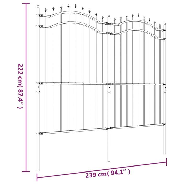 Clôture de jardin avec sommet de lance Noir 222 cm - Photo n°6