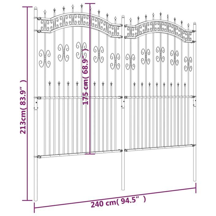 Clôture de jardin avec sommet de lance Noir 222 cm - Photo n°6