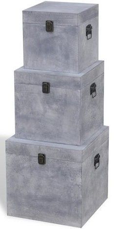 Coffre de rangement carré bois gris Arania - 3 pièces - Photo n°1