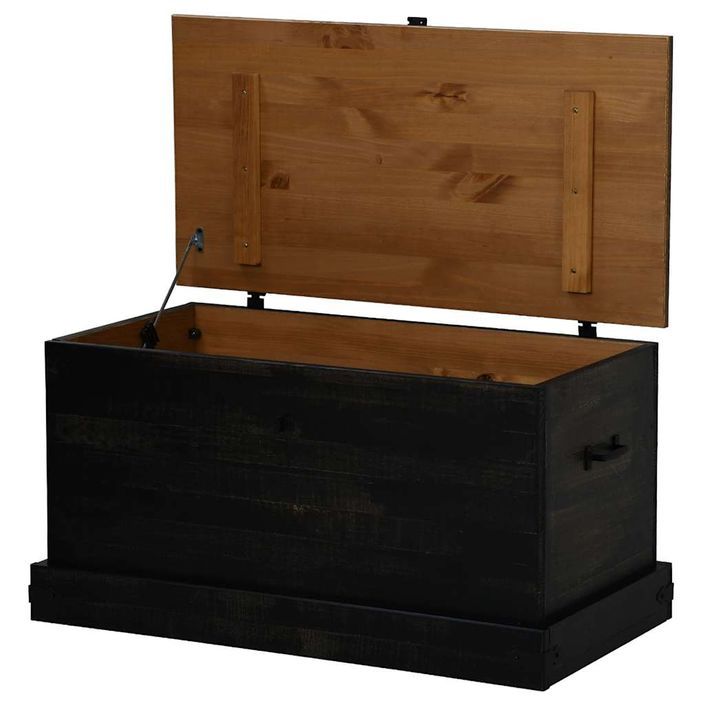 Coffre de rangement HALDEN noir 91x48x47 cm bois massif pin - Photo n°6