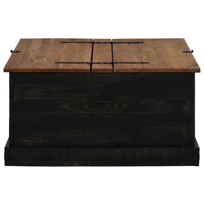 Coffre de rangement HALDEN noir 91x91x47 cm bois massif pin - Photo n°4