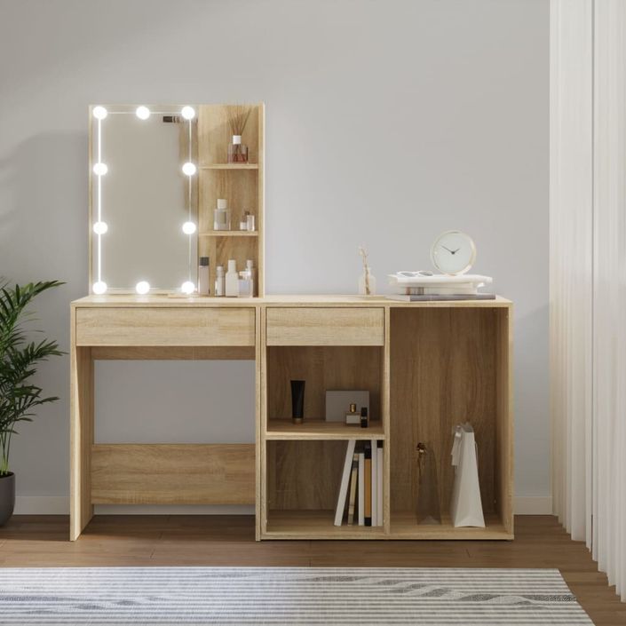 Coiffeuse à LED avec armoire Chêne sonoma Bois d'ingénierie - Photo n°1