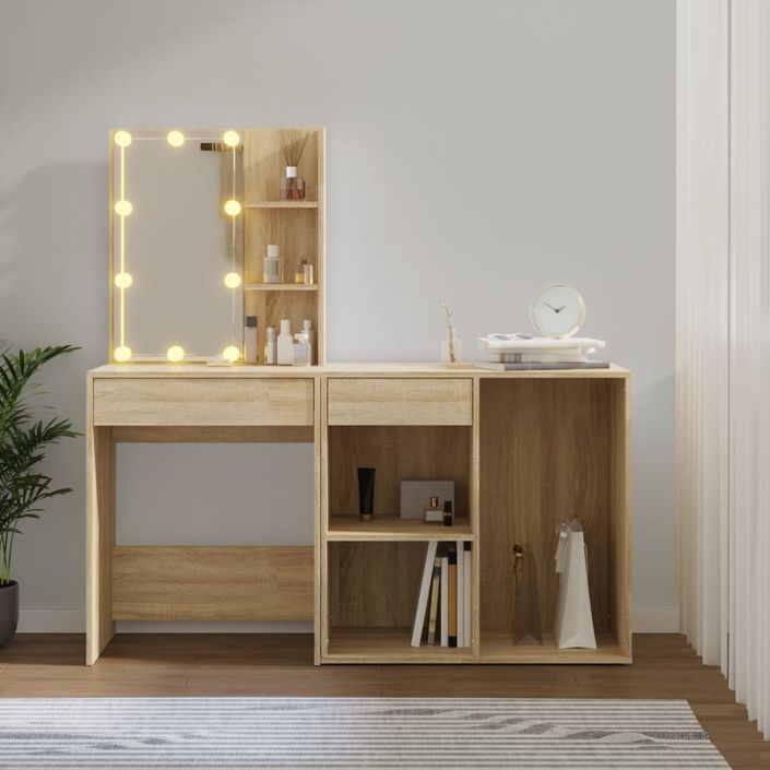 Coiffeuse à LED avec armoire Chêne sonoma Bois d'ingénierie - Photo n°12