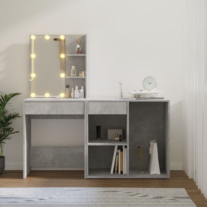 Coiffeuse à LED avec armoire Gris béton Bois d'ingénierie - Photo n°4