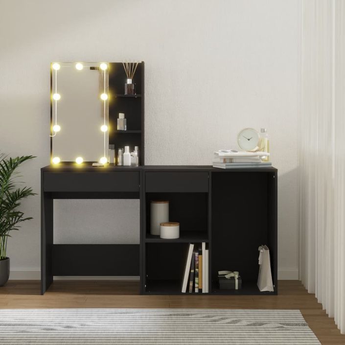 Coiffeuse à LED avec armoire noir bois d'ingénierie - Photo n°4