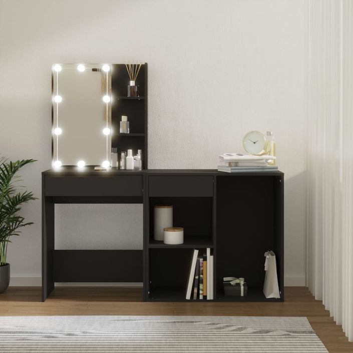 Coiffeuse à LED avec armoire noir bois d'ingénierie - Photo n°7