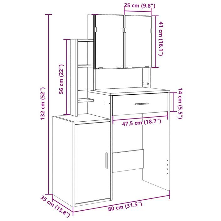 Coiffeuse avec armoire gris béton 80x35x132 cm - Photo n°12