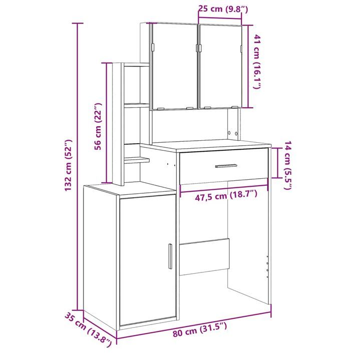 Coiffeuse avec armoire noir 80x35x132 cm - Photo n°12