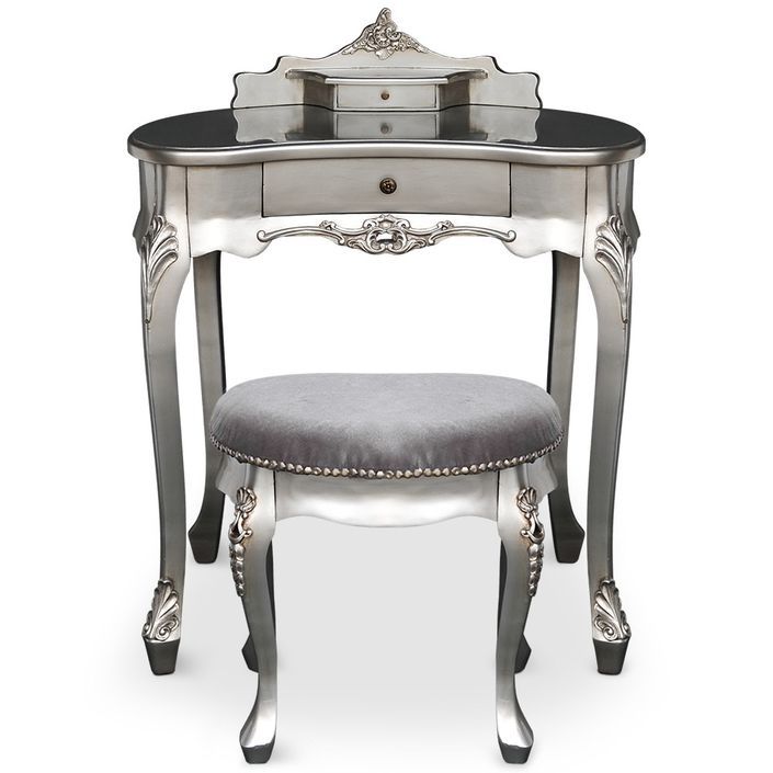 Coiffeuse avec tabouret baroque Pretty Argent - Photo n°1