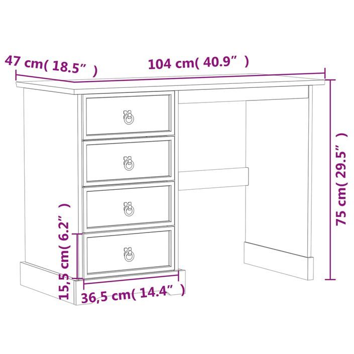 Coiffeuse Corona 104x47x75 cm bois de pin massif - Photo n°9