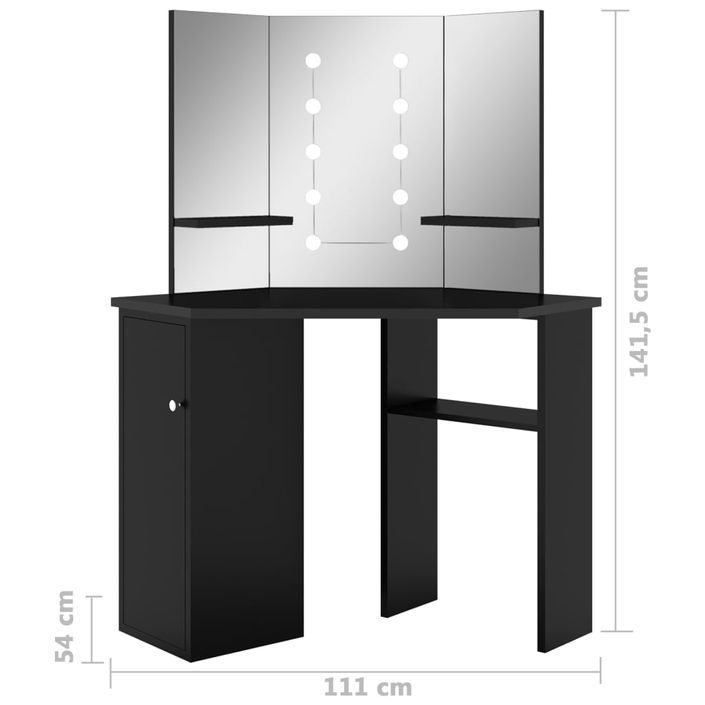 Coiffeuse d'angle avec LED Noir 111x54x141,5 cm - Photo n°12