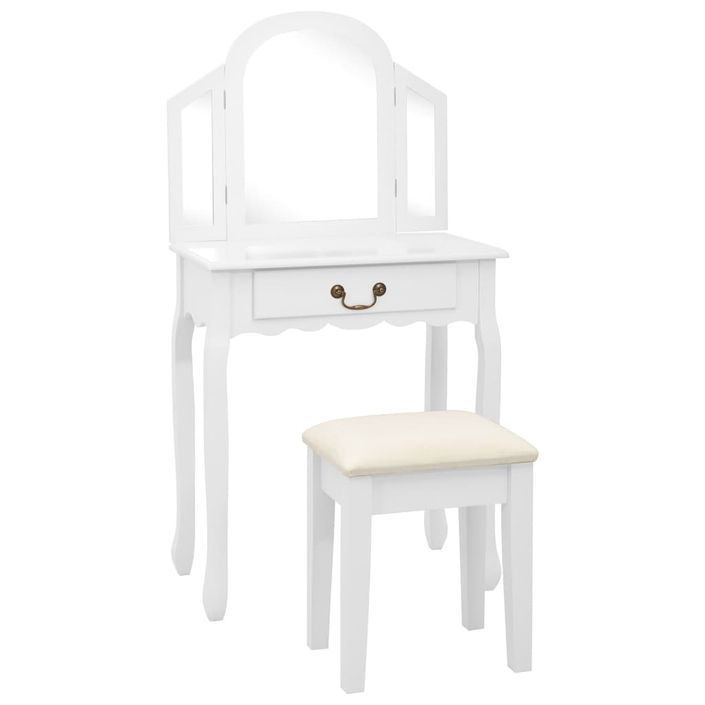 Coiffeuse et tabouret Blanc 65x36x128 cm Bois de paulownia MDF - Photo n°1