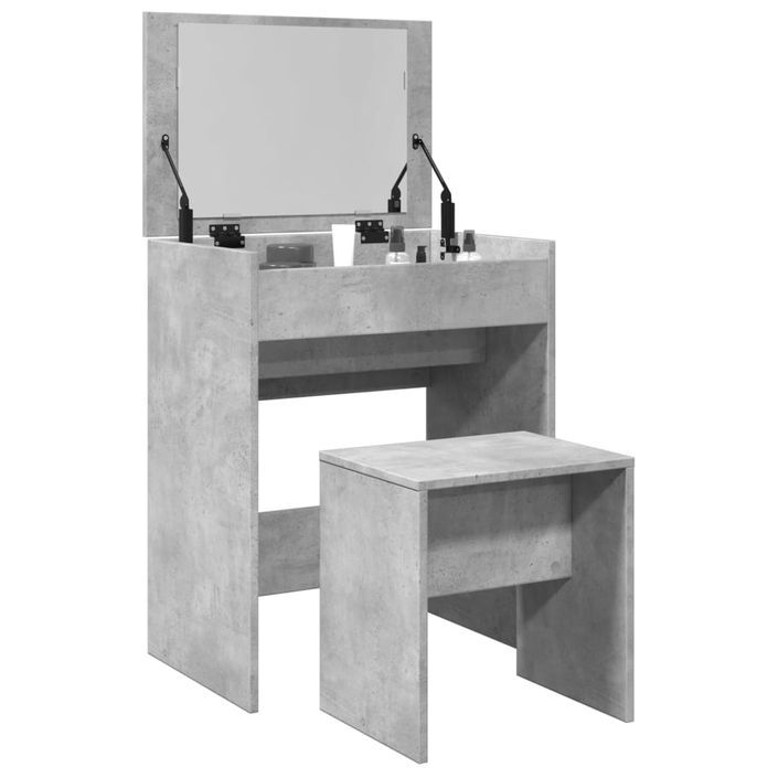 Coiffeuse et tabouret gris béton 60x40x113,5 cm - Photo n°1