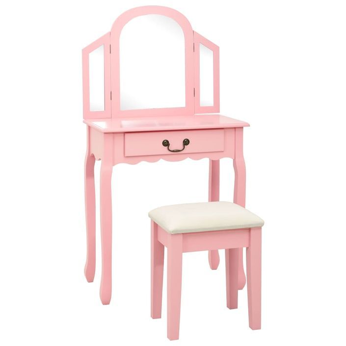 Coiffeuse et tabouret Rose 65x36x128 cm Bois de paulownia MDF 2 - Photo n°1