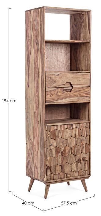 Colonne de rangement 1 porte 2 tiroirs 3 niches en bois de sheesham naturel Kany 58 cm - Photo n°8