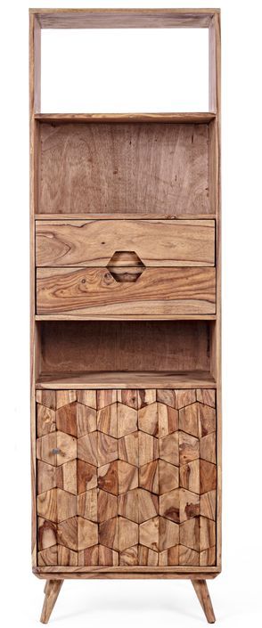 Colonne de rangement 1 porte 2 tiroirs 3 niches en bois de sheesham naturel Kany 58 cm - Photo n°1