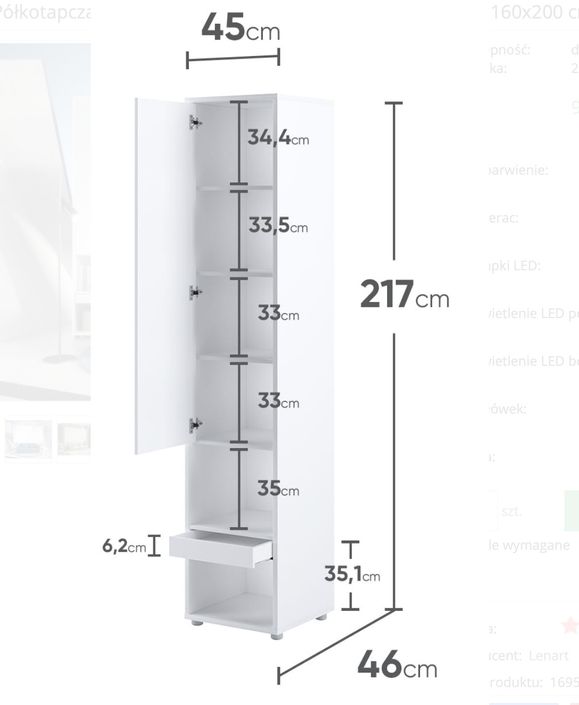 Colonne de rangement avec étagères et 1 tiroir gris mat Noby 45 cm - Photo n°5