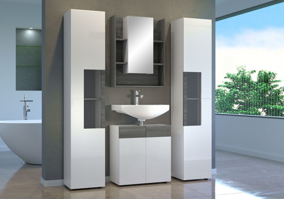 Colonne de salle de bain design blanc brillant et gris mat Daisy 36 cm - Photo n°6