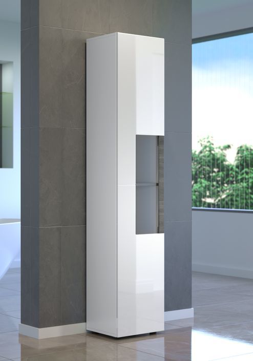 Colonne de salle de bain design blanc brillant et gris mat Daisy 36 cm - Photo n°9