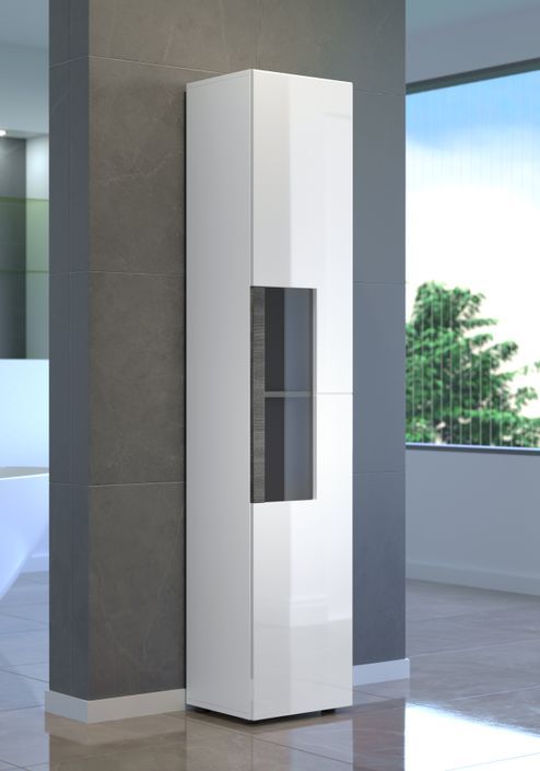 Colonne de salle de bain design blanc brillant et gris mat Daisy 36 cm - Photo n°10