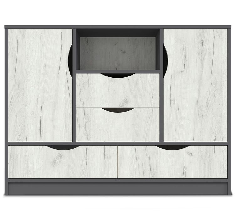 Commode 2 port 3 tiroirs bois gris et blanc Arade - Photo n°1