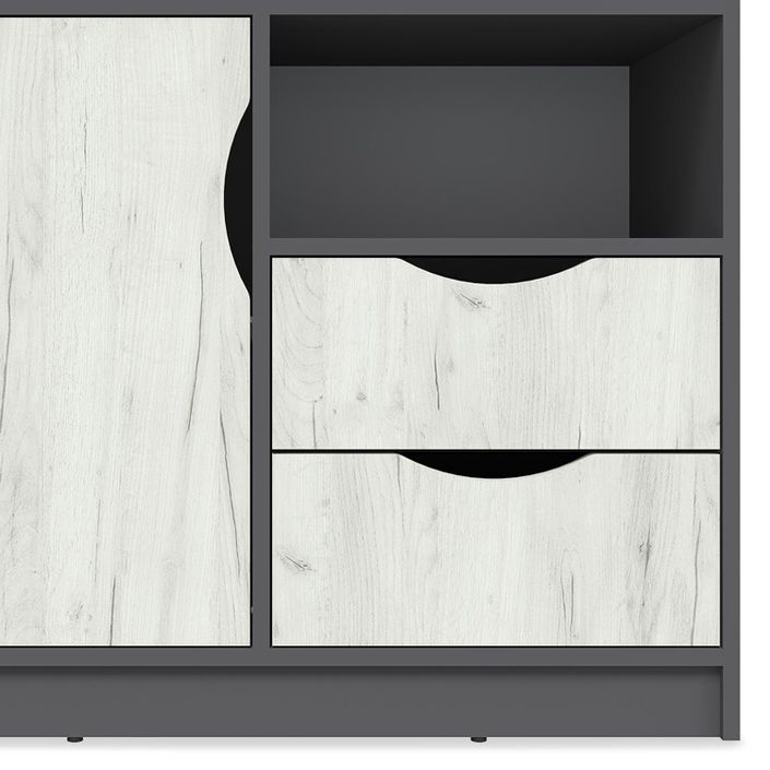 Commode 1 porte 3 tiroirs bois gris et blanc Arade - Photo n°3