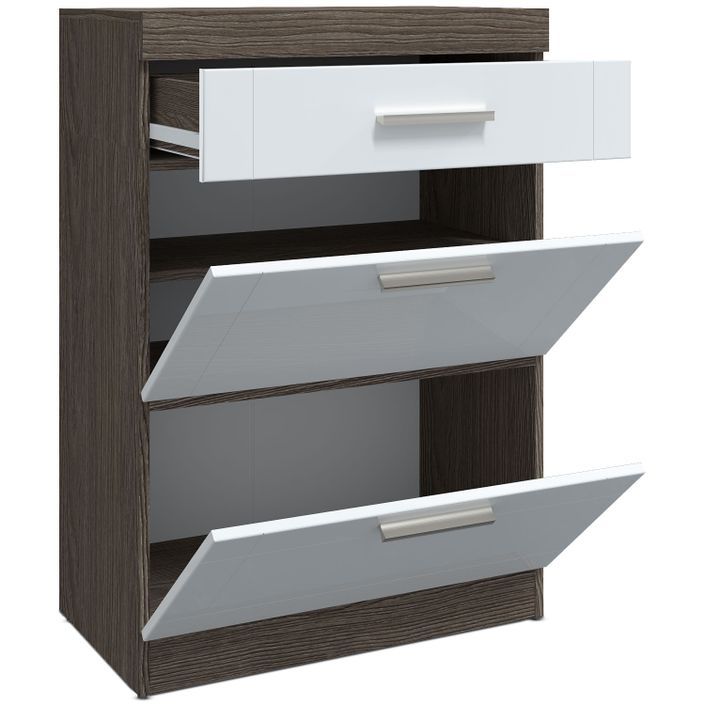 Commode 1 tiroir 2 portes bois chêne foncé et blanc Essil - Photo n°2