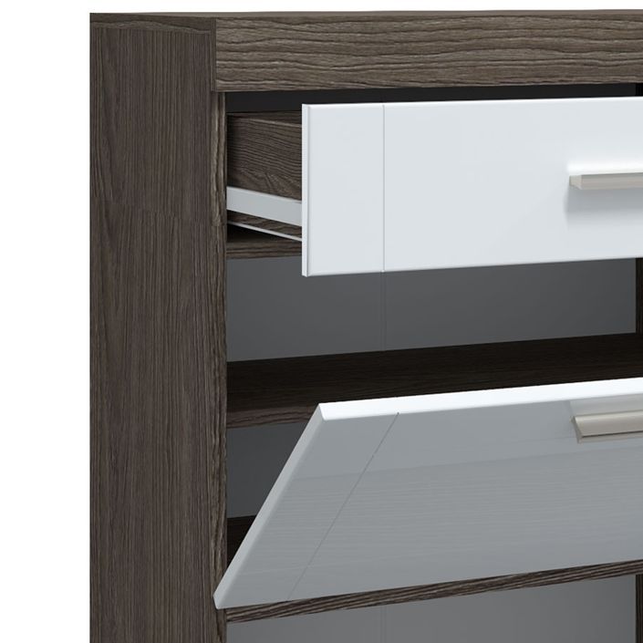Commode 1 tiroir 2 portes bois chêne foncé et blanc Essil - Photo n°3