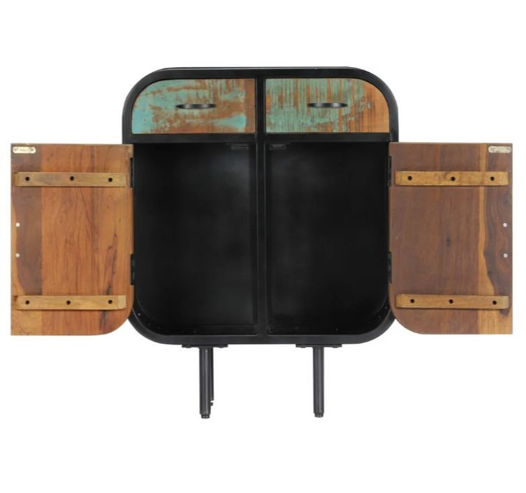 Commode 2 portes 2 tiroirs bois massif recyclé et métal noir Bousty - Photo n°5