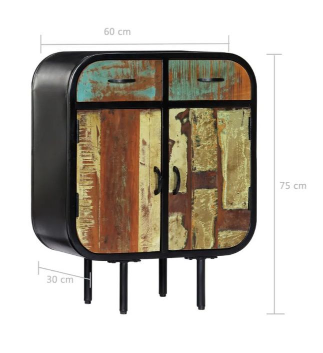 Commode 2 portes 2 tiroirs bois massif recyclé et métal noir Bousty - Photo n°6