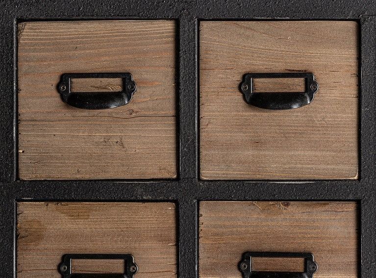 Commode 25 tiroirs orme massif foncé et pieds métal noir Rossi - Photo n°5