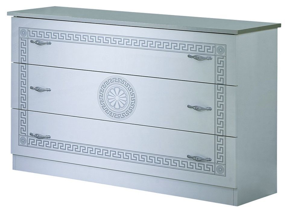 Commode 3 grands tiroirs bois brillant blanc et gris Savana - Photo n°1