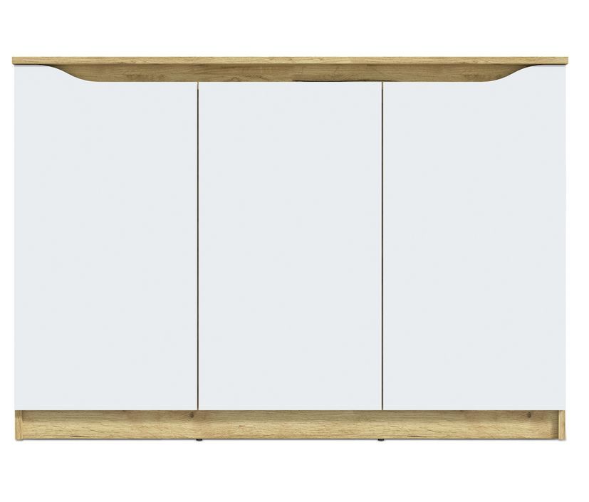 Commode 3 portes bois chêne clair et blanc Temira 130 cm - Photo n°1