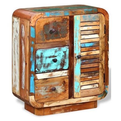 Commode 3 tiroirs 1 porte bois massif recyclé Moust - Photo n°1