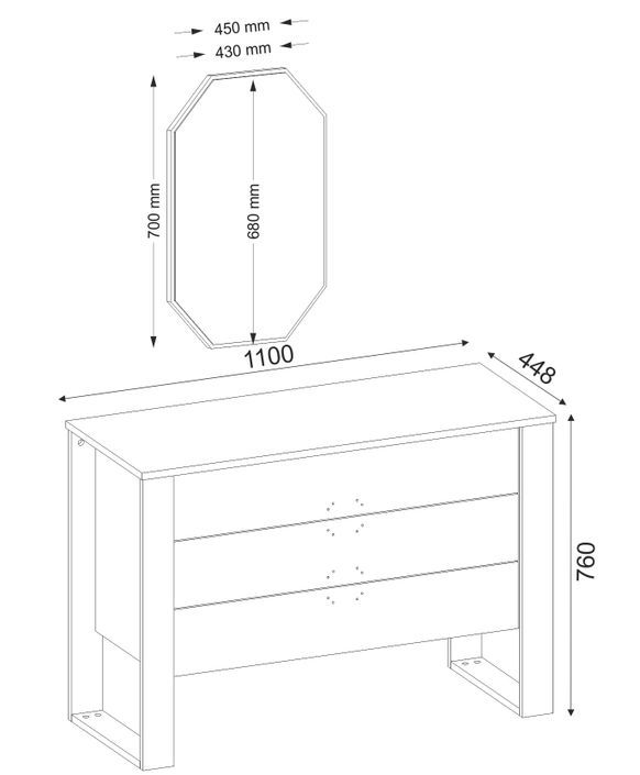 Commode 3 tiroirs avec miroir mural bois foncé et anthracite Luko 110 cm - Photo n°7