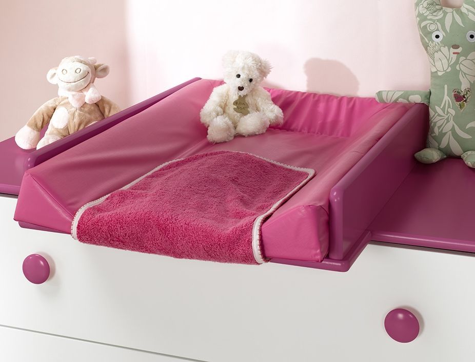 Commode 3 tiroirs avec plan à langer bébé blanc et prune Doudou - Photo n°3